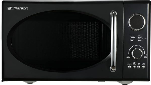 Retro Black Microwave – 800W, 0.9 Cu Ft, Grill Function, 8 Menus, Child Lock