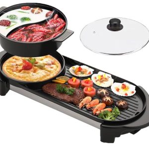 Hot Pot with Grill, Electric Indoor Shabu Shabu Pot Korean BBQ Grill Smokeless