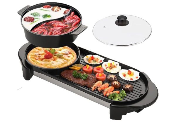 Hot Pot with Grill, Electric Indoor Shabu Shabu Pot Korean BBQ Grill Smokeless