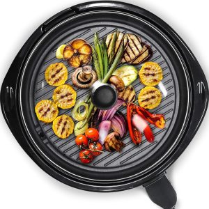 Smokeless Countertop Nonstick Electric Grill,6Servings, Glass Lid,14-Inch, Black