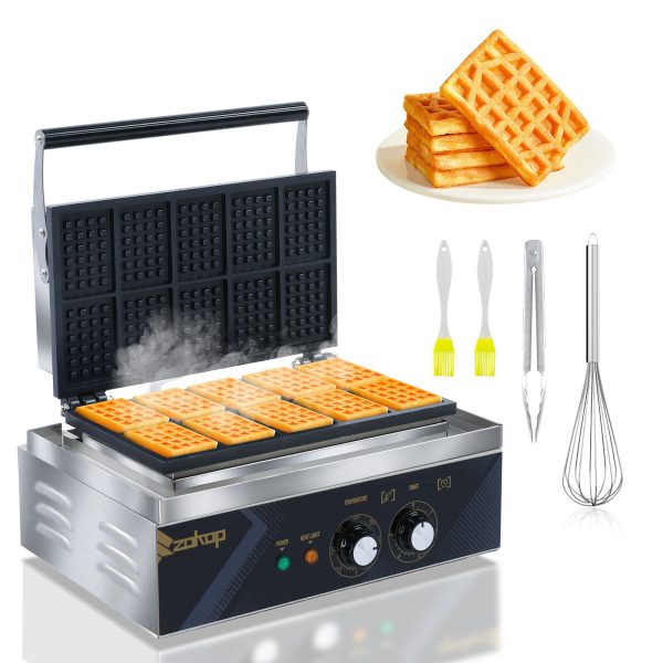 Commercial Waffle Maker,10 Pieces Nonstick Electric Waffle Maker Stainless Steel