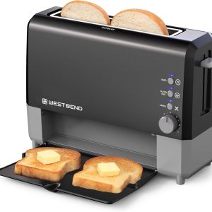 West Bend 77224 Toaster 2 Slice QuikServe Wide Slot Slide Through with Bagel and