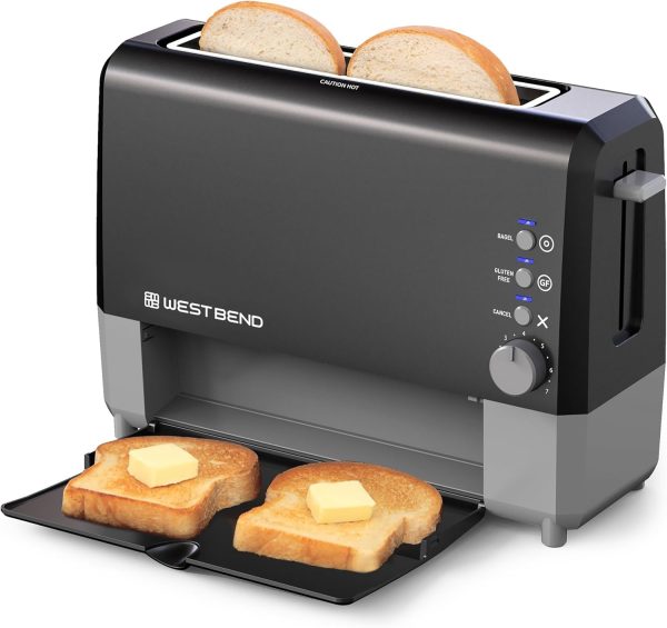 West Bend 77224 Toaster 2 Slice QuikServe Wide Slot Slide Through with Bagel and