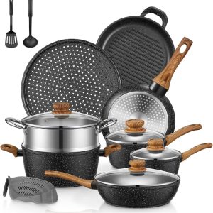 Aluminum Non-Stick Induction Cookware Set with Lid, 15-Piece Set