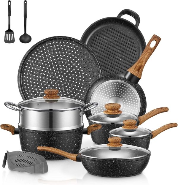 Aluminum Non-Stick Induction Cookware Set with Lid, 15-Piece Set