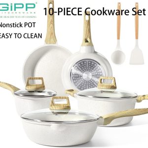 GiPP 10 Pcs Pots and Pans Set, Nonstick Granite Induction Kitchen Cookware Set