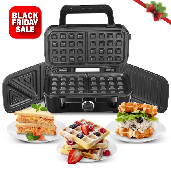 3 in 1 Sandwich Maker, 1200W Waffle Maker, Panini Press Grill, with 5-Gear Tempe