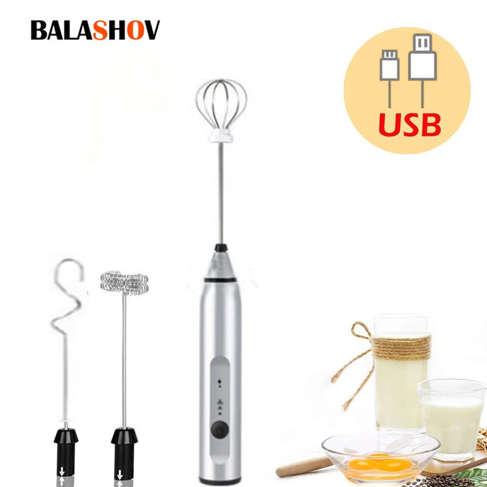 Usb Milk Frother Handheld Blender With Coffee Maker Whisk Mixer Cappuccino New