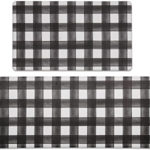 Modern Farmhouse Plaid 2 Piece Set Kitchen Mats for Floor Anti Fatigue Waterp…