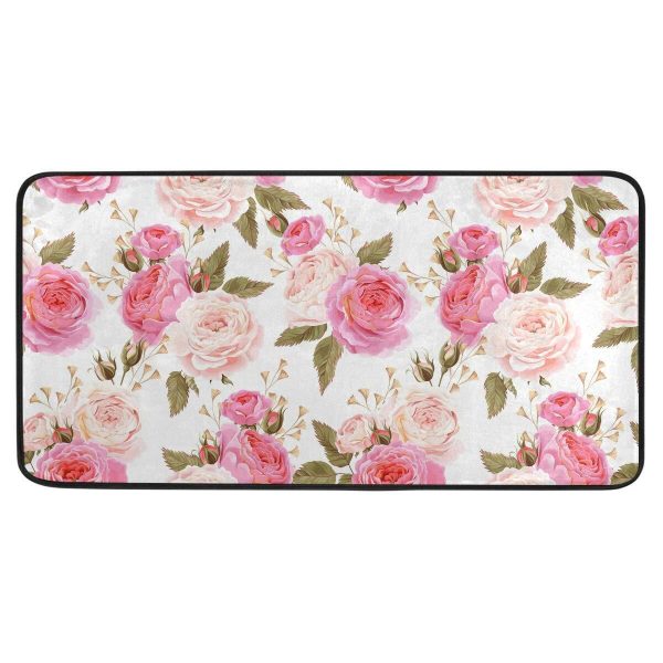 Kitchen Mat Beautiful Floral Pink Roses Kitchen Rug Mat Anti-Fatigue Comfort …