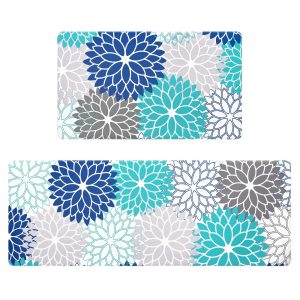 2 PCS Kitchen Rugs and Mats, Dahlia Cushioned Anti-Fatigue Kitchen Rugs, Teal…