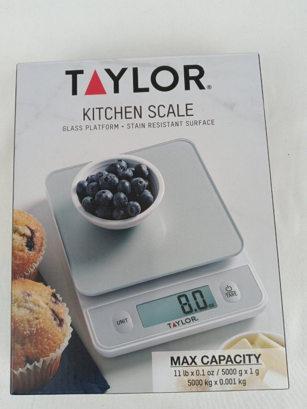 Taylor Digital Kitchen Glass Top 11lb Food Scale Silver Model# 5280385SV, NEW