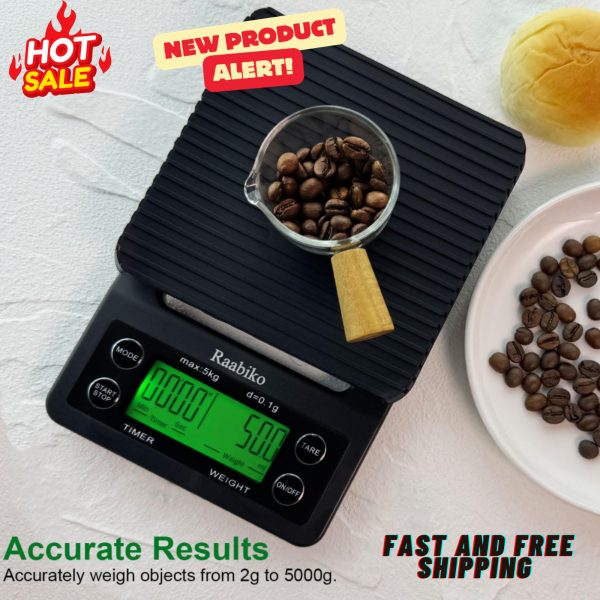 Coffee Scale with Timer, 5kg/0.1g High Accuracy, Digital Kitchen Scale with LCD