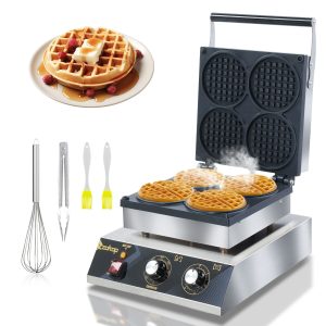 Commercial Waffle Maker,4 Pieces Nonstick Electric Waffle Maker Stainless Steel