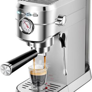 20 Bar Espresso Machine with Milk Frother, Compact Stainless Steel