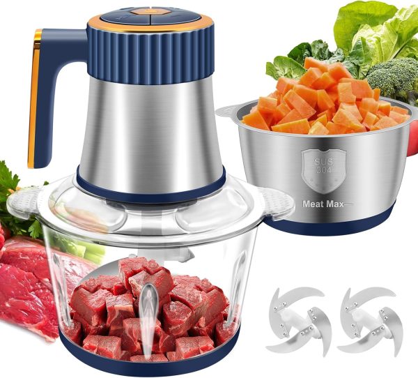 Food Processor, Meat Grinder Electric Food Chopper with 2 Bowls (8 Cup+8 Cup), 3