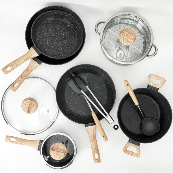 12 Pieces Cookware Set Nonstick Granite Coated Pots and Pans Set Bakeware Set US