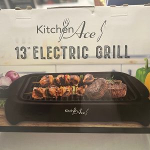 Kitchen Ace 13″  Electric Grill Non-Stick w Pull-Out Dripping Tray Cool Touch Ha