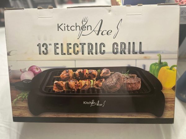 Kitchen Ace 13″  Electric Grill Non-Stick w Pull-Out Dripping Tray Cool Touch Ha