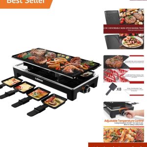 Indoor Electric Grill with Non-Stick Reversible Plate & 8 Heat-Resistant Trays