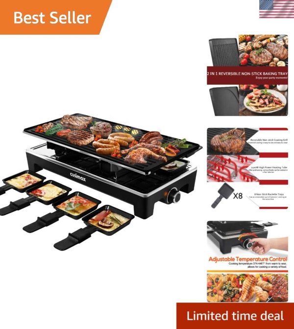 Indoor Electric Grill with Non-Stick Reversible Plate & 8 Heat-Resistant Trays