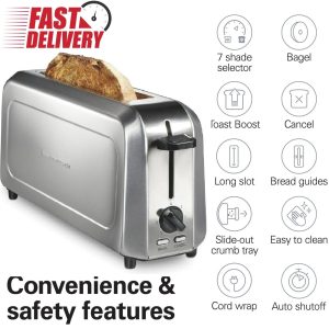 Hamilton Beach Long-Slot Toaster, 2 Slice Capacity, Slim Design, Stainless Steel