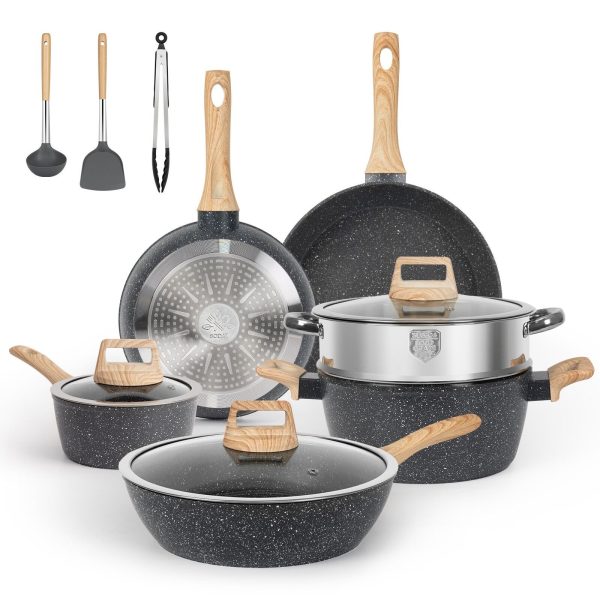 12 Piece Pots and Frying Pans Set Nonstick Induction Cookware Set Granite Coated