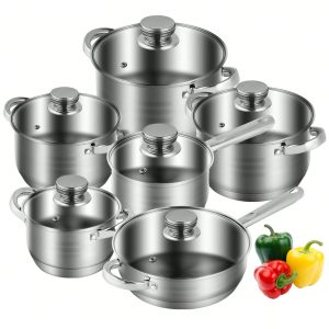 12 Pcs Stainless Steel Cookware Set Induction Tri-ply Bottom oven Pots and Pans