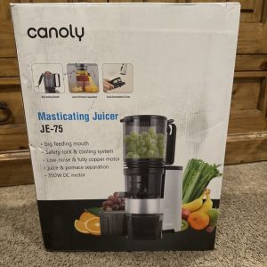 Canoly Cold Press Masticating Juicer JE-75 Extra Large 5.4″ Feed 350W Easy Clean