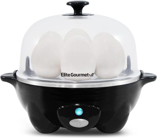 Elite Gourmet EGC-007B# Rapid Egg Cooker, 7 Easy-To-Peel, Hard, Medium, Black