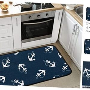 Beach Nautical Anchor Kitchen Mat Cushioned Anti-Fatigue Kitchen Rug, Ocean