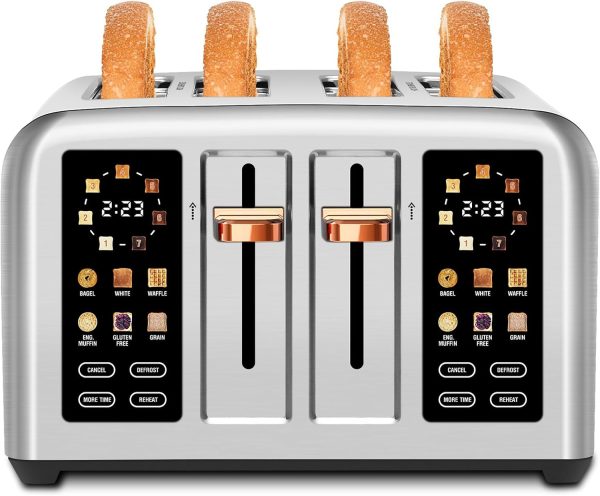 4 Slice Stainless Steel Toaster Touch Screen Digital Timer 6 Bread Type 7 Shade