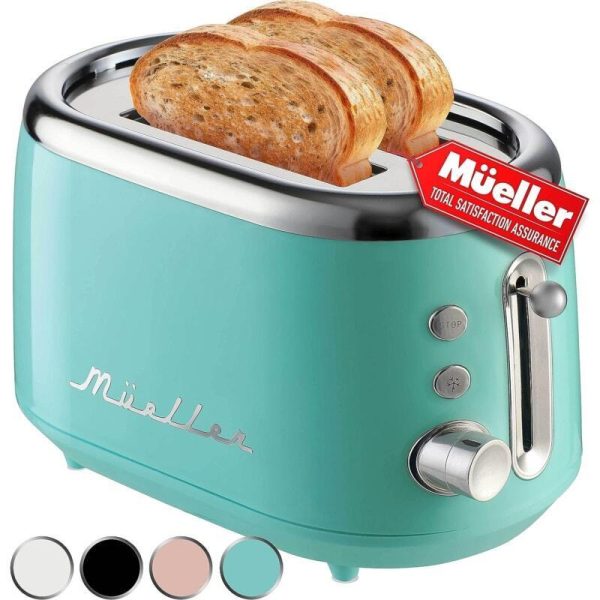 MUELLER Retro Toaster 2 Slice with 7 Browning Levels and 3 Functions – Turquoise