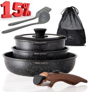 10 PCS Cookware Set Nonstick Granite Coated Pots and Pans Set w/ Detachable Hand