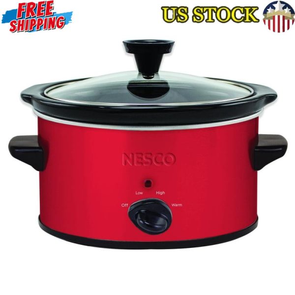 1.5 Quart Oval Slow Cooker Metallic Red Adjustable Temperature Control Ceramic