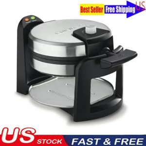 Round Flip Waffle Makers Electric Grills W/ 180° Rotary Stainless Steel 1000W US