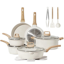 16 Piece Pots and Pans Set Nonstick, White Granite Cookware Sets Induction Co…