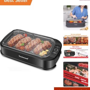 Compact Indoor Smokeless Grill with Glass Lid – Non-Stick, Easy Clean Design