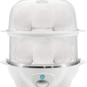 Elite Gourmet EGC1405W 2-Tiered Rapid Egg Cooker, 5-Egg 14 Egg, White