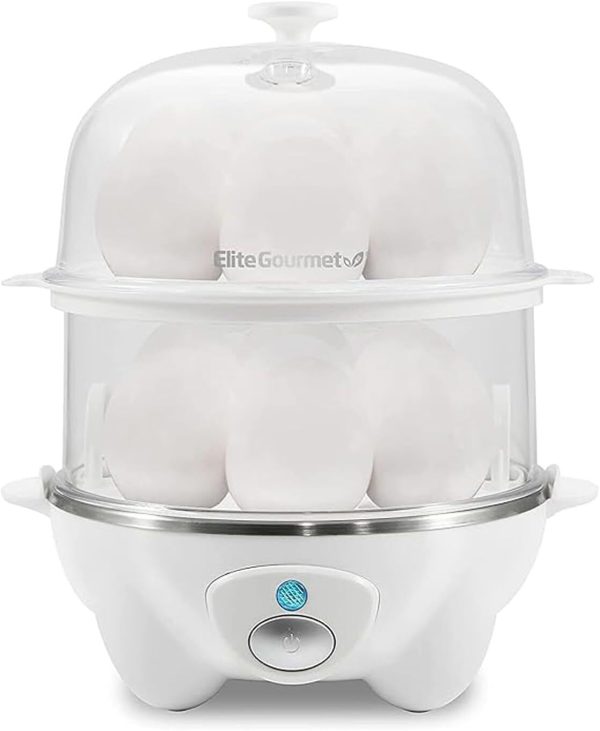 Elite Gourmet EGC1405W 2-Tiered Rapid Egg Cooker, 5-Egg 14 Egg, White