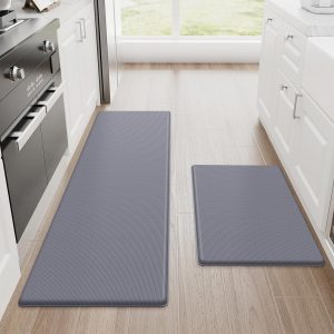 2-Piece Anti-Fatigue Cushioned Kitchen Mat Set, Non-Skid Grey Standing Mats for