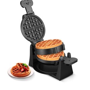 Double Belgian Waffle Maker, 180 Flip, 1400W, Nonstick, Black