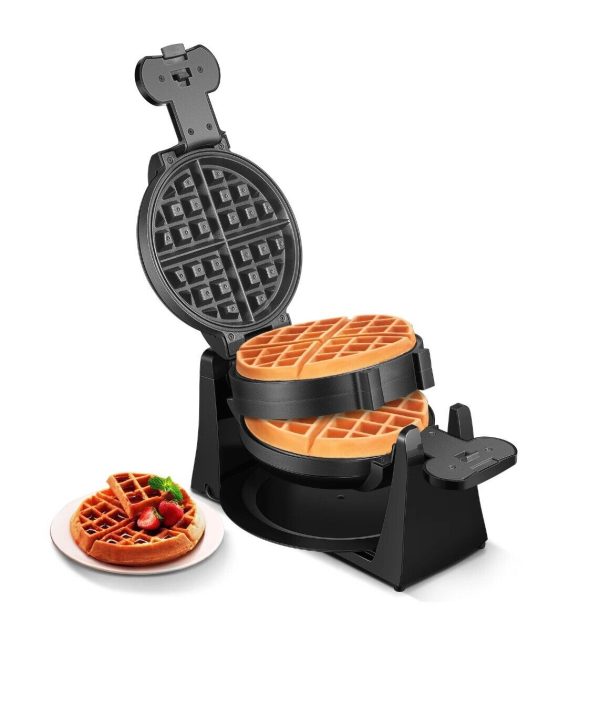 Double Belgian Waffle Maker, 180 Flip, 1400W, Nonstick, Black