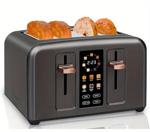 Toaster 4 Slice Stainless Toaster LCD Display Touch Buttons, 6 Bread Selection