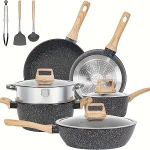 12 Piece Pots and Frying Pans Set Nonstick Induction Cookware Set Granite Coated