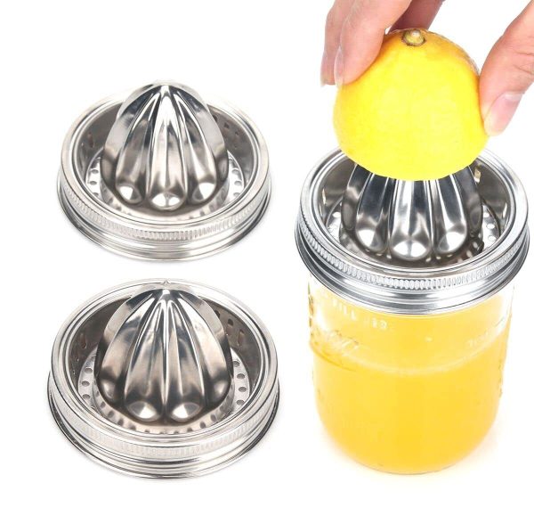 3Pcs Manual Juicer, Mason Jar Stainless Steel Juicer Lid, Citrus Reamer for Wide