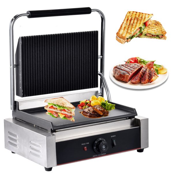 1200W 17″ Commercial Panini Press Grill Griddle Sandwich Maker 180°Double Sided