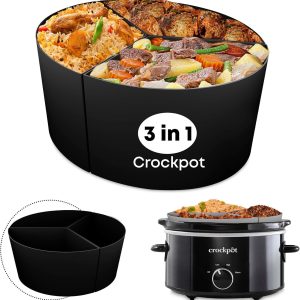 AMR 3in1 Slow Cooker Liners for 6-8 QT Crockpots, 3-in-1 Divider, Black