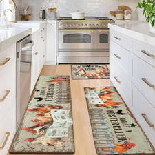 Farmhouse Kitchen Rugs [3 PCS] Anti-Fatigue Kitchen Mats for Floor Farm Roost…