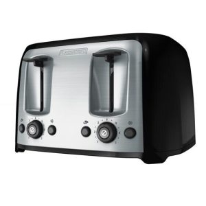 BLACK+DECKER 4-Slice Toaster with Extra-Wide Slots, Black/Silver, TR1478BD – NEW